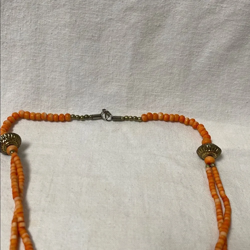 Vintage Orange Beaded Necklace with Gold Accents 14” long.